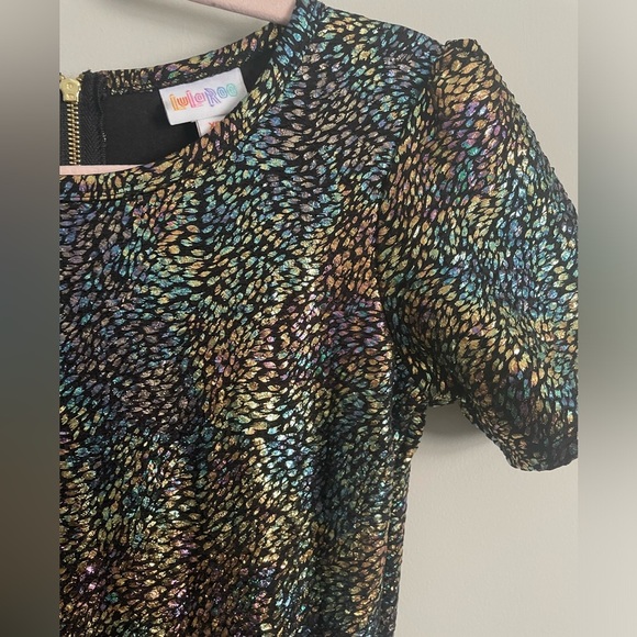 Lularoe Elegant Unicorn Amelia Dress Oil Slick Rainbow Mermaid Metallic - Picture 7 of 14